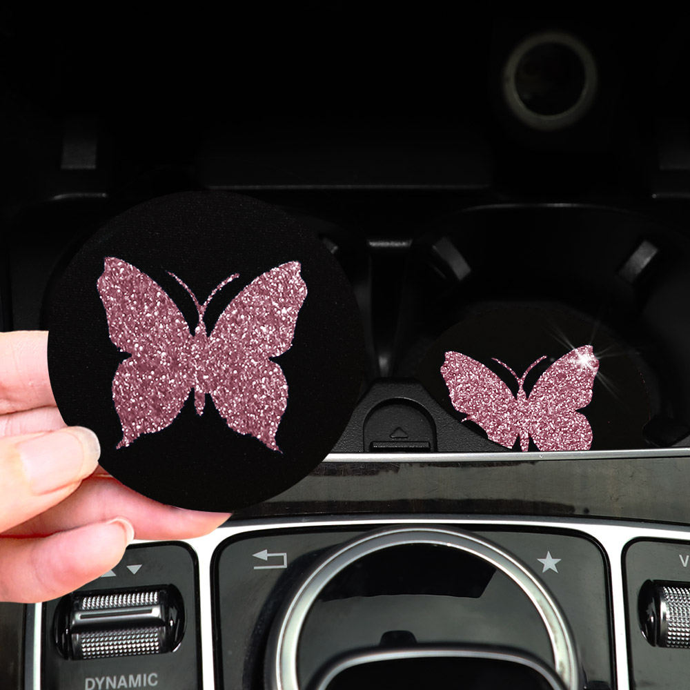 Two Cute Pink Butterflies Glit - đánh giá và giá Car Accessories For Women